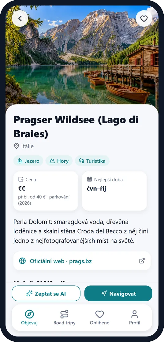 Místo v aplikaci Escapango: Lago di Braies s fotkou, cenami a nejlepšími měsíci