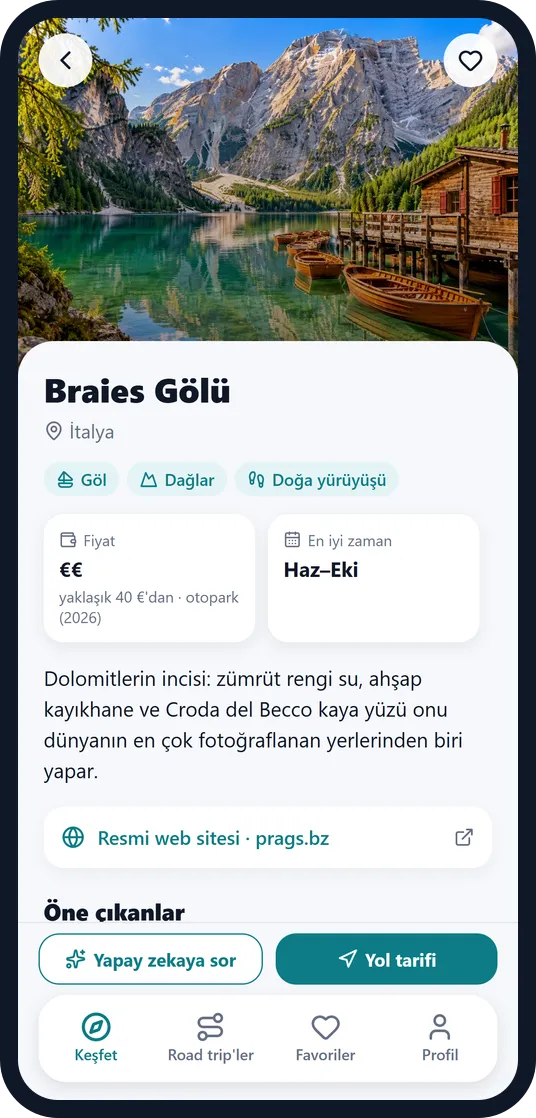 Escapango uygulamasında bir yer: fotoğraf, fiyatlar ve en iyi aylarla Braies Gölü